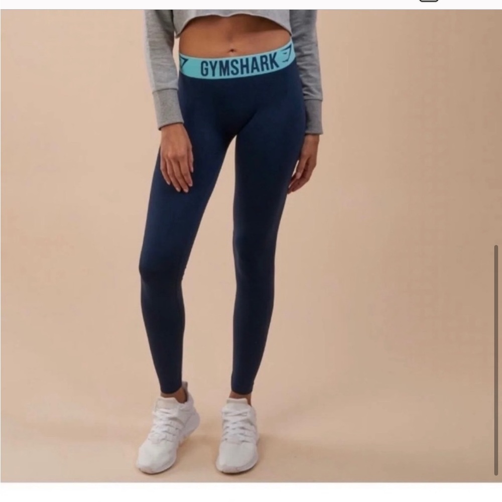 Gymshark Seamless - Grey -Teal Blue -LOGO Waist- No Slip Fit Legging -Sz L EUC 😍